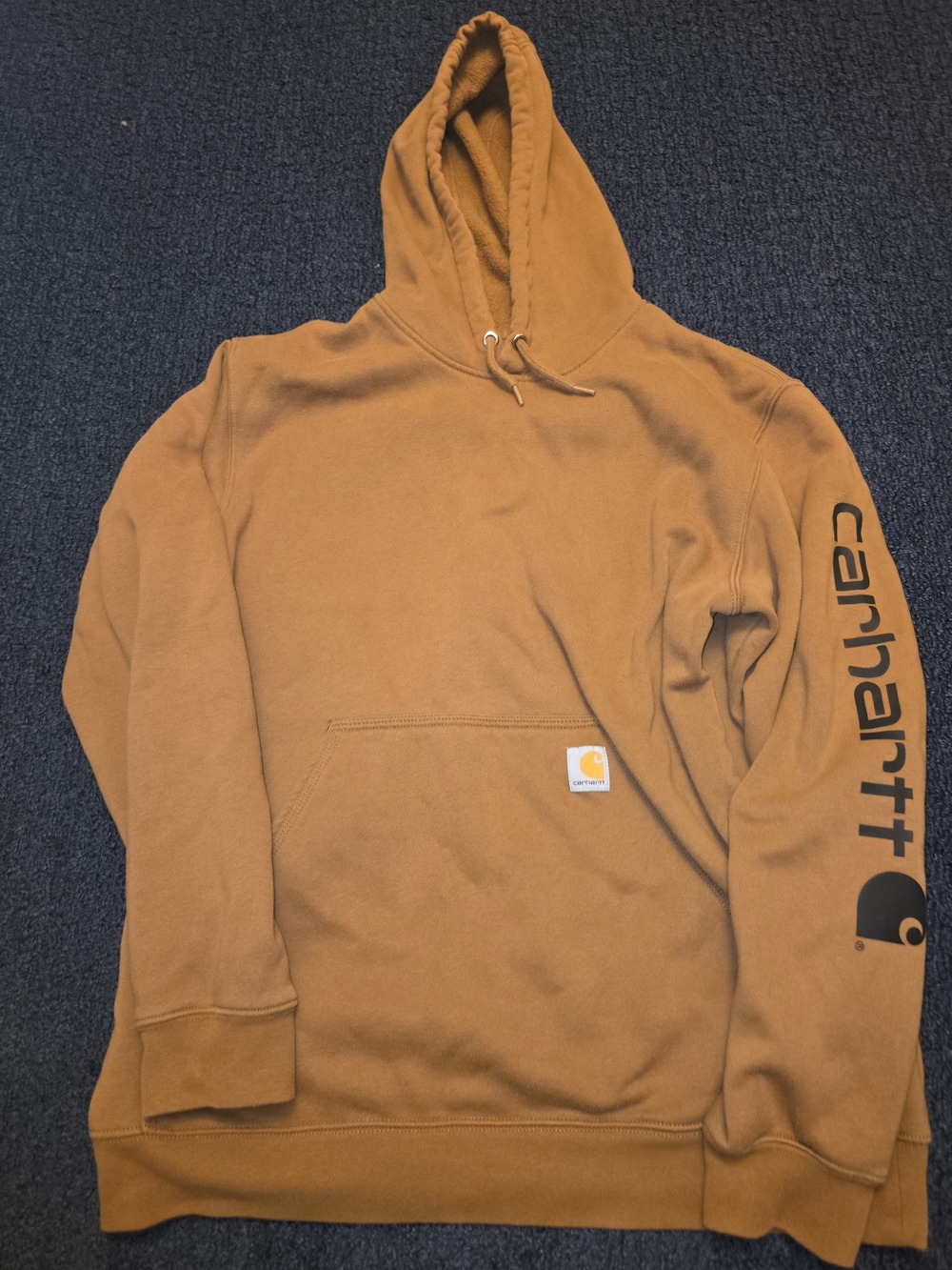 Carhartt Mens L Brown Pullover Hoodie Pockets Workwear Longsleeve Relaxed Fit